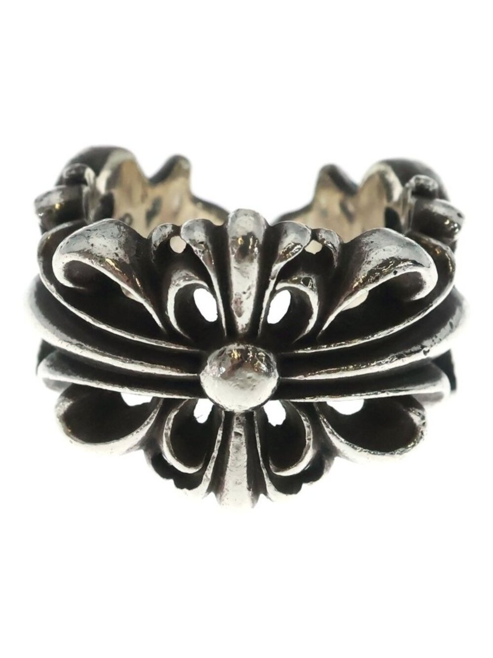 Chrome Hearts Dbl Flrl Double Floral Cross Ring Silver